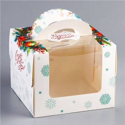 Коробка под бенто - торт с окном новогодняя «Загадай желание», 16×16×12.5 см