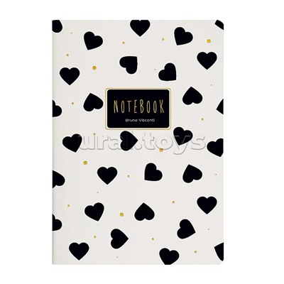 Записная книжка  из экокожи 60 л. линейка "Black&White.Сердечки"