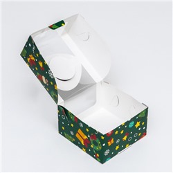 Коробка под бенто - торт с окном «Новогодняя изумрудная», 14×14×8 см