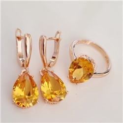 Комплект ювелирная бижутерия коллекция  "Дубай" серьги и кольцо 19 р, покрытие: позолота, вставка: фианит, цвет: желтый, арт.313.090-19