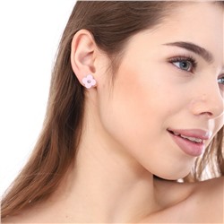 Серьги гвоздики "Керамика", клевер, покрытие: посеребрение, цвет: розовый, цвет камня: белый, 59186, арт. 847.645