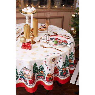 Скатерть новогодняя «Этель. Новогодняя ярмарка», d=150 ± 3 см с ГМВО, 100% хлопок, саржа 190 г/м²