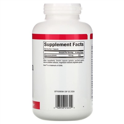 Natural Factors, Цитрат магния, 150 мг, 360 капсул
