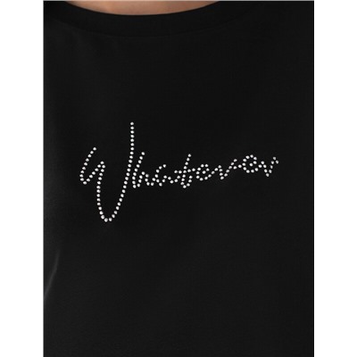 Футболка оверсайз с принтом стразами из премиального хлопка с эластаном