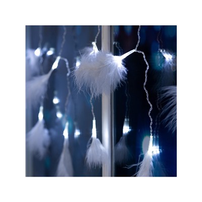 Гирлянда «Занавес» 3×1.4 м с насадками «Перья», IP20, прозрачная нить, 80 LED, свечение белое, 8 режимов, 220 В
