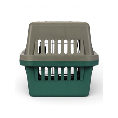 Переноска для животных, 59×36×35 см, с сеткой и чашей, пластик, серая, зелёная