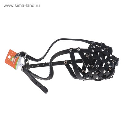 Намордник кожаный №4, сетчатый, с перемычкой, ротвейлер, длина по носу 9 см, обхват морды 34 см