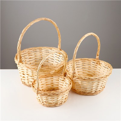 Корзина плетёная для хранения Helgh, из лозы, с ручкой, бежевая, набор 3 шт.