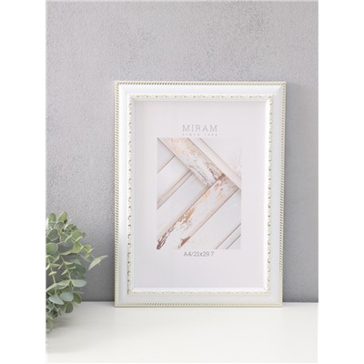 Фоторамка для фото 21×29.7 см (A4) «МИРАМ», пластик, белый с золотом