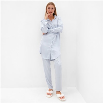 Пижама женская (рубашка, брюки) MINAKU: Light touch, голубая, размер 52