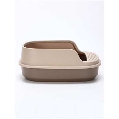 Лоток для кошек Фур-Мур 48×35.5 см с высоким бортом + совок, Soft-touch, капучино