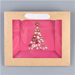 Пакет подарочный новогодний крафтовый с пластиковым окном «С Новым годом», 24×20×11 см