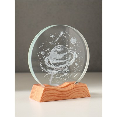 Световая фигурка стекло «Диск. Голограмма: Сатурн», 5×LED, d=10 см, USB, 10×4×11.4 см