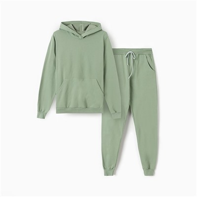 Костюм с начёсом женский (толстовка, брюки) Tusi, размер 44, оливковый