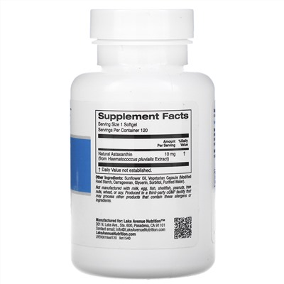 Lake Avenue Nutrition, астаксантин, 10 мг, 120 вегетарианских капсул