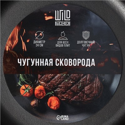 Сковорода Wild Kitchen, d=24 см, лопатка и губка в комплекте, чугун, чёрная