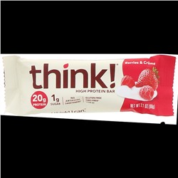 Think !, Батончики с высоким содержанием белка, ягоды со сливками, 10 батончиков, 60 г (2,1 унции) каждый