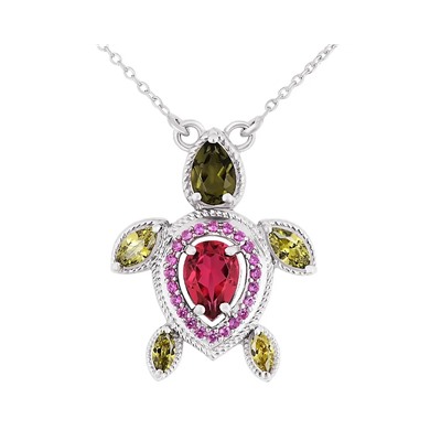 Колье, оливковая шпинель , синт.рубин , нанорубин, Черепаха