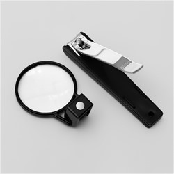 Кусачки книпсер маникюрные, на магните, с лупой, 9 см, пакет zip lock, чёрные, серебристые