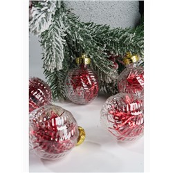 Ёлочные игрушки «Бринцзе», шары новогодние, d=6 см, набор 6 шт., красный/прозрачный