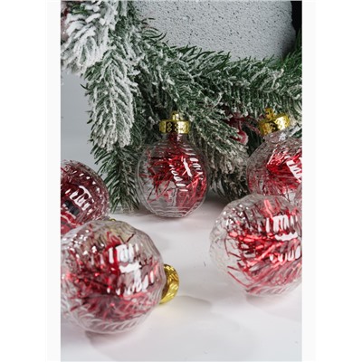 Ёлочные игрушки «Бринцзе», шары новогодние, d=6 см, набор 6 шт., красный/прозрачный