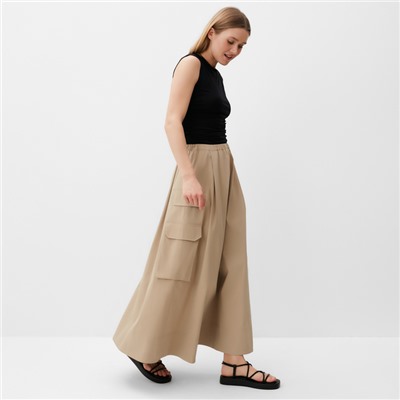 Юбка миди с накладным карманом женская MINAKU: Safari, бежевая, размер 42