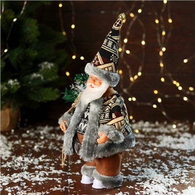 Дед Мороз под ёлку «Зимнее волшебство. Новогодняя игрушка с подарками» двигается, 24 см, серый