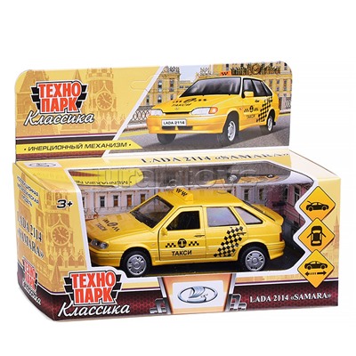 Машина металл Lada -2114 "Samara" Такси, 12 см, (откр. двери, баг,) инерц., в коробке
