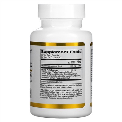 California Gold Nutrition, Total C, комплекс с витамином C и Capros, цитрусовыми биофлавоноидами и шиповником, 500 мг, 60 растительных капсул