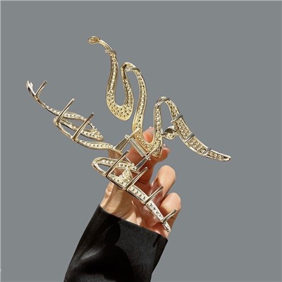 Краб для волос металлический блестящий Змейка с Жемчужиной, 11 см.