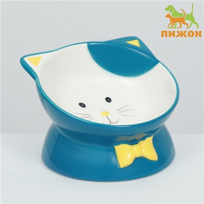 Миска «Киса», 200 мл, 13×12×8 см, на подставке-лапках, голубая