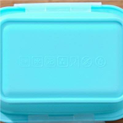 Контейнер для еды складной с крышкой Доляна «Коста», 400 мл, 12.5×9×6.4 см, силикон, бирюзовый