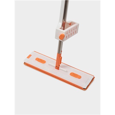 Швабра с отжимом, водосгоном и щёткой Raccoon, 2 насадки из микрофибры 42×11.5 см, стальная ручка 134 см