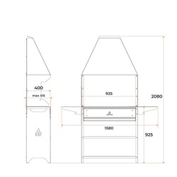 Мангал Professional Optima Zont POZ 3000, 158.2×41.2×207.9 см, 3 мм, с крышей, боковые полки