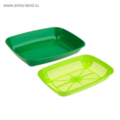 Туалет для кошек, 33.5×25×6 см, округлый, с сеткой, пластик, темно-зелёный, светло-зелёный