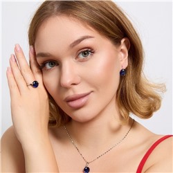 Комплект ювелирной бижутерии серьги, кулон и кольцо 19 р, покрытие посеребрение, вставка: фианит, цвет: сапфировый, арт.313.194-19