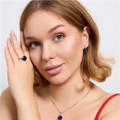 Комплект ювелирной бижутерии серьги, кулон и кольцо 18 р, покрытие посеребрение, вставка: фианит, цвет: сапфировый, арт.313.194-18