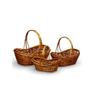Корзина плетёная для хранения, лоза, коричневая, набор 3 шт.