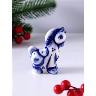 Фигурка фарфор гжель «Конь Буян», 7.5×6×3 см, бело-синий