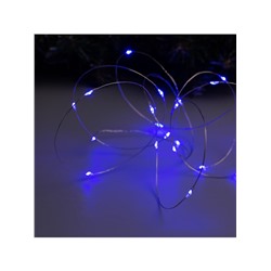 Гирлянда «Нить» 2 м роса, IP20, серебристая нить, 20 LED, батарейки CR2032×2 (в комплекте), свечение синее