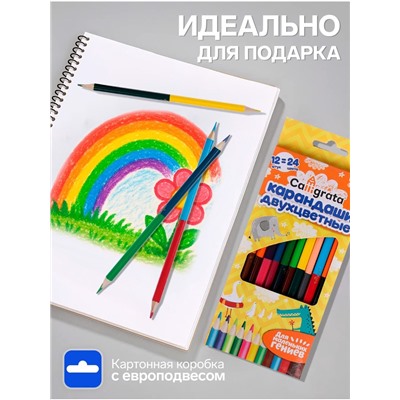 Карандаши Calligrata, цветные, двусторонние, 24 цвета, 12 шт., трёхгранные, деревянные