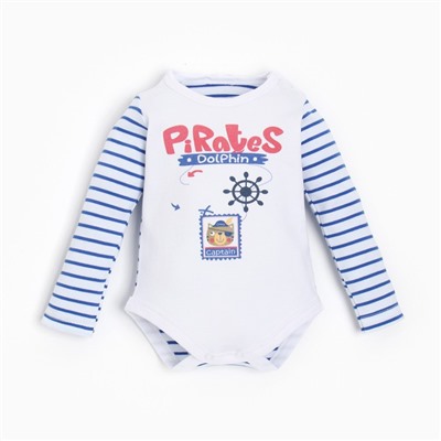 Боди детское, цвет белый/голубой, рост 56 см