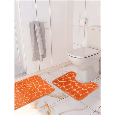 Коврики для ванной и туалета Доляна «Камни», 2 шт., 40×50, 50×80 см, бежевые