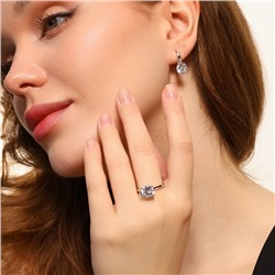 Комплект ювелирной бижутерии с круглым камнем серьги и кольцо 18 р, покрытие: посеребрение, вставка: фианиты, цвет: прозрачный, арт.213.482-18