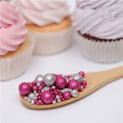 Новогодняя посыпка кондитерская с мягким центром «Блеск»: серебро, фуксия, 50 г