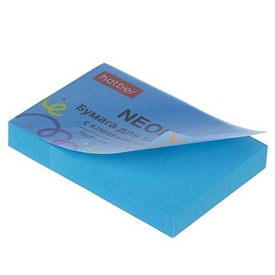 Бумага для заметок с клеевым краем 76х51 мм 100 листов "NEON" голубая 090328 Хатбер