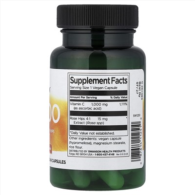Swanson, C-1000 с шиповником, 30 веганских капсул