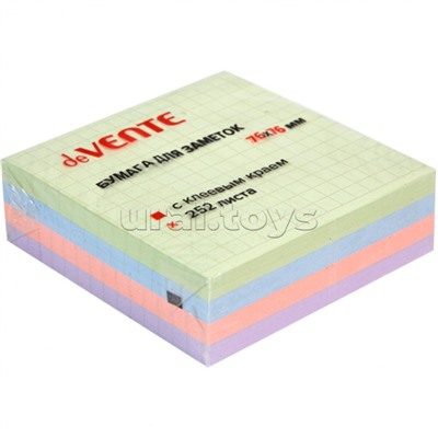 Клейкая бумага для заметок 76x76 мм, 252 листа, офсет 75 г/м², 4 пастельных цвета в клетку