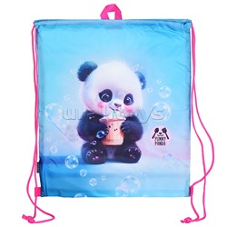 Сумка для сменной обуви "Yummy Panda" 40x47 см, водоотталкивающая ткань, на веревочной завязке, с вставкой из пластиковой сетки для вентиляции, с петлей для повеса и переноски