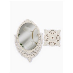 Зеркало декоративное, двустороннее, настольное, 19.5×33.5 см, (13.5×18.5 см), бежевое